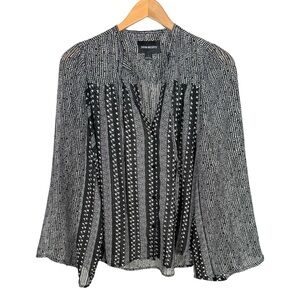 Sabina Musayev Sheer Geometric Boho Blouse Wide Long Sleeves Loose Fit Button Up